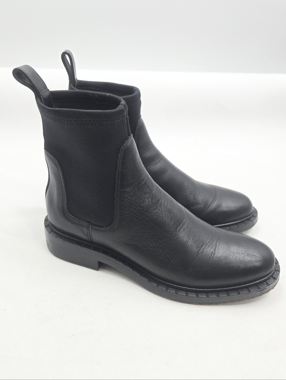 Reformation‎ Alexa Chelsea Boots Black Leather Neoprene Cuff Size 6
